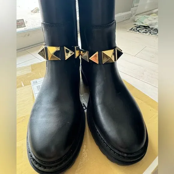 NEW Michael Kors Layton Leather boots with  gold studs short booties sz 6.5 - Picture 12 of 16